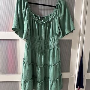 Sage Green Tiered Peasant Dress
